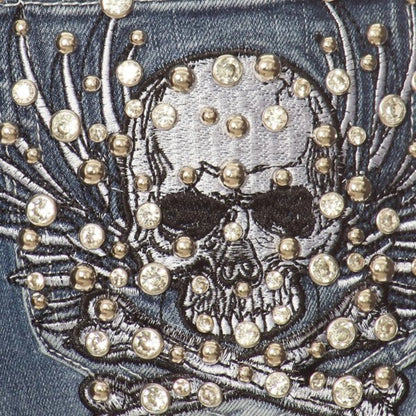Jean bootcut Platinum Plush orné de strass Tête de mort