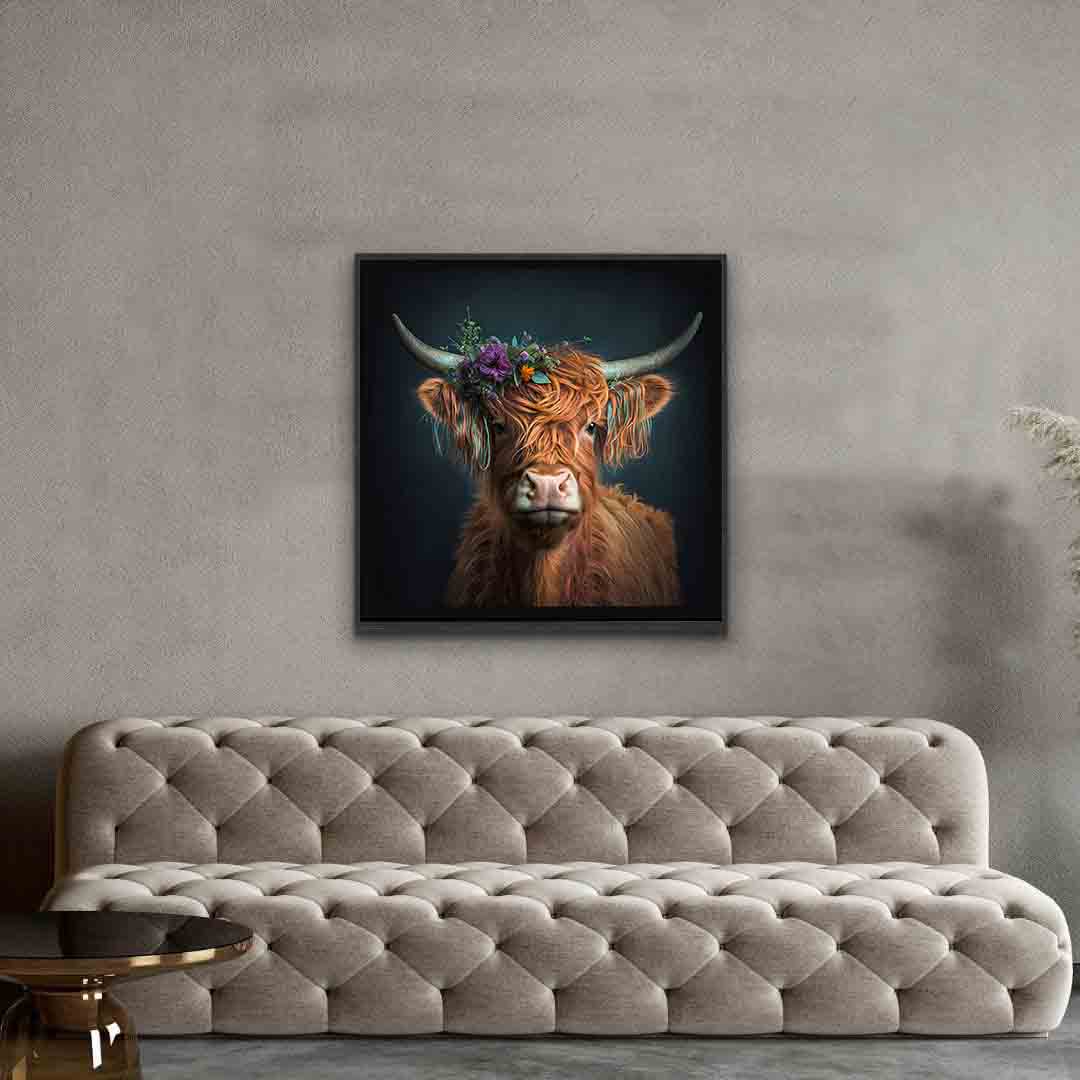 Art mural nature - Le bison et les fleurs - Impression sur toile