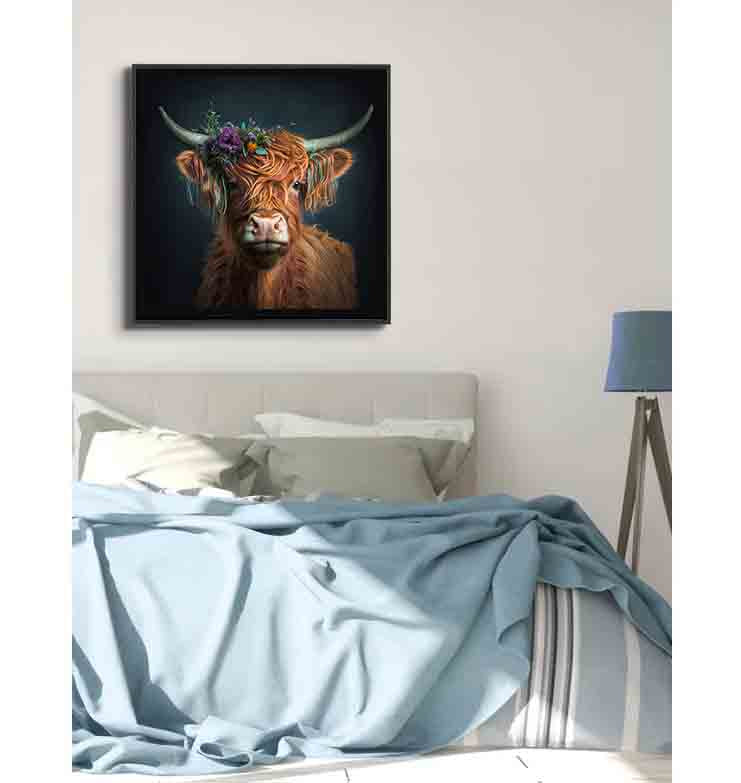 Art mural nature - Le bison et les fleurs - Impression sur toile