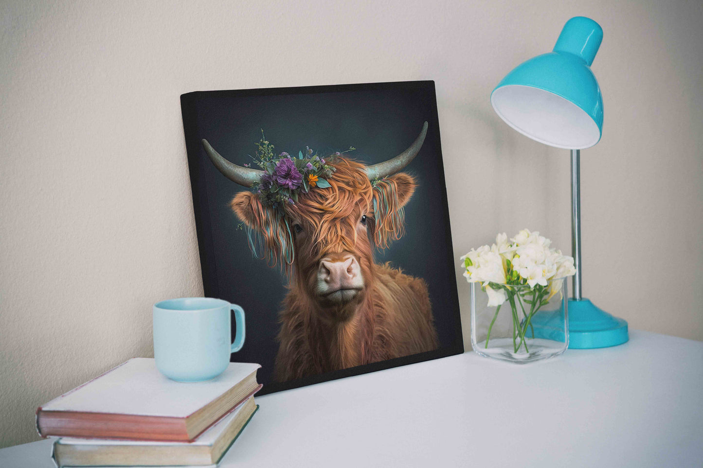 Art mural nature - Le bison et les fleurs - Impression sur toile