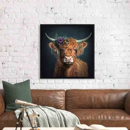 Art mural nature - Le bison et les fleurs - Impression sur toile