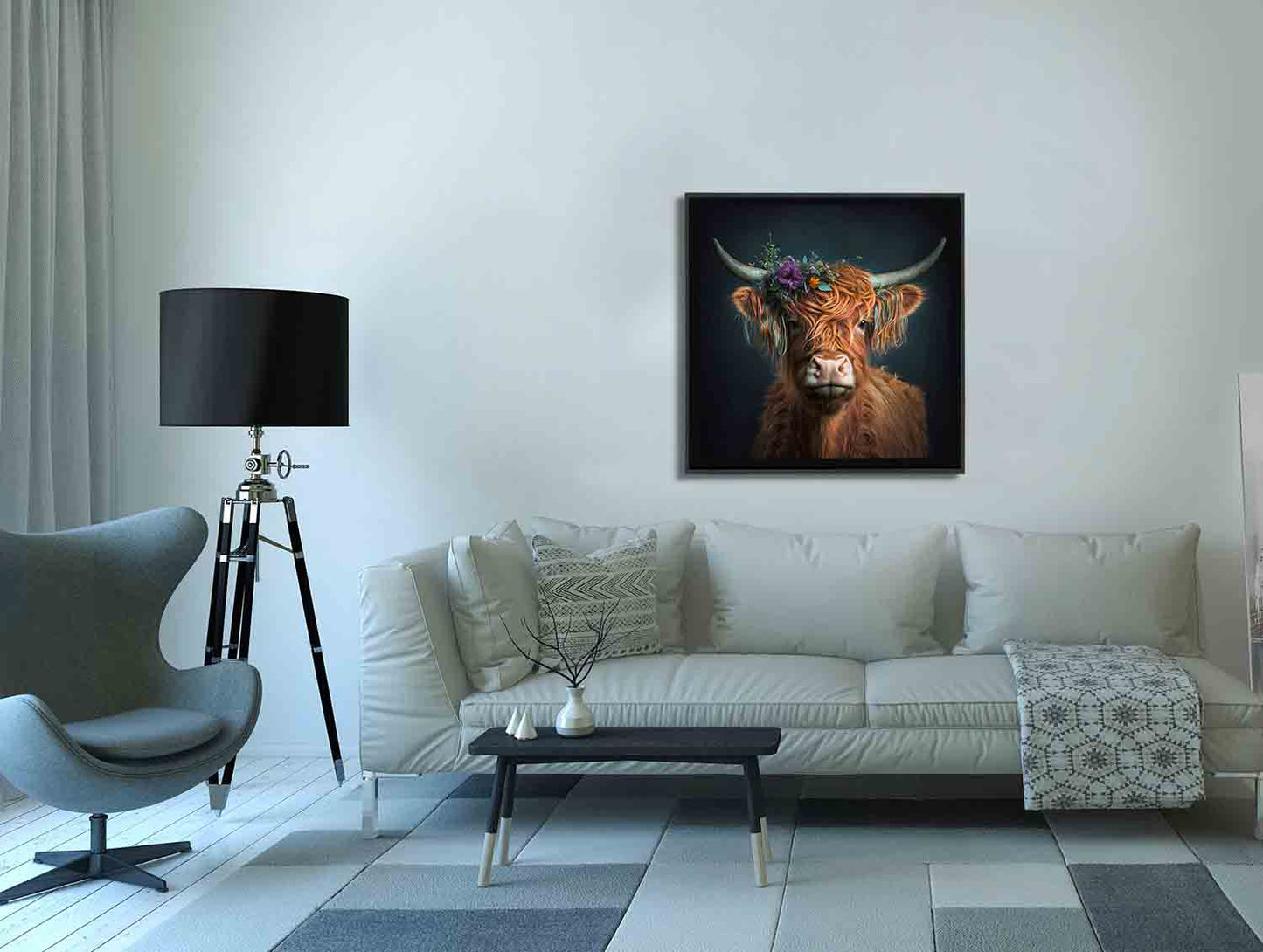 Art mural nature - Le bison et les fleurs - Impression sur toile
