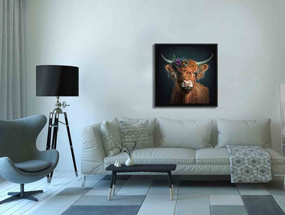 Art mural nature - Le bison et les fleurs - Impression sur toile