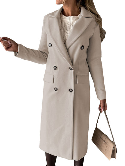 Manteau à revers croisé Mode hiver Unie Slim Longue Veste Manches Longues Hauts Vêtements Femme