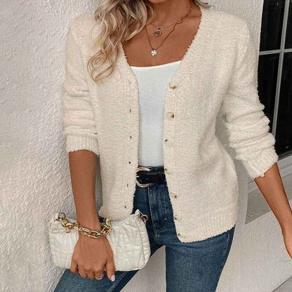 Gilet boutonné ample pour femme – Pull en maille décontracté couleur unie