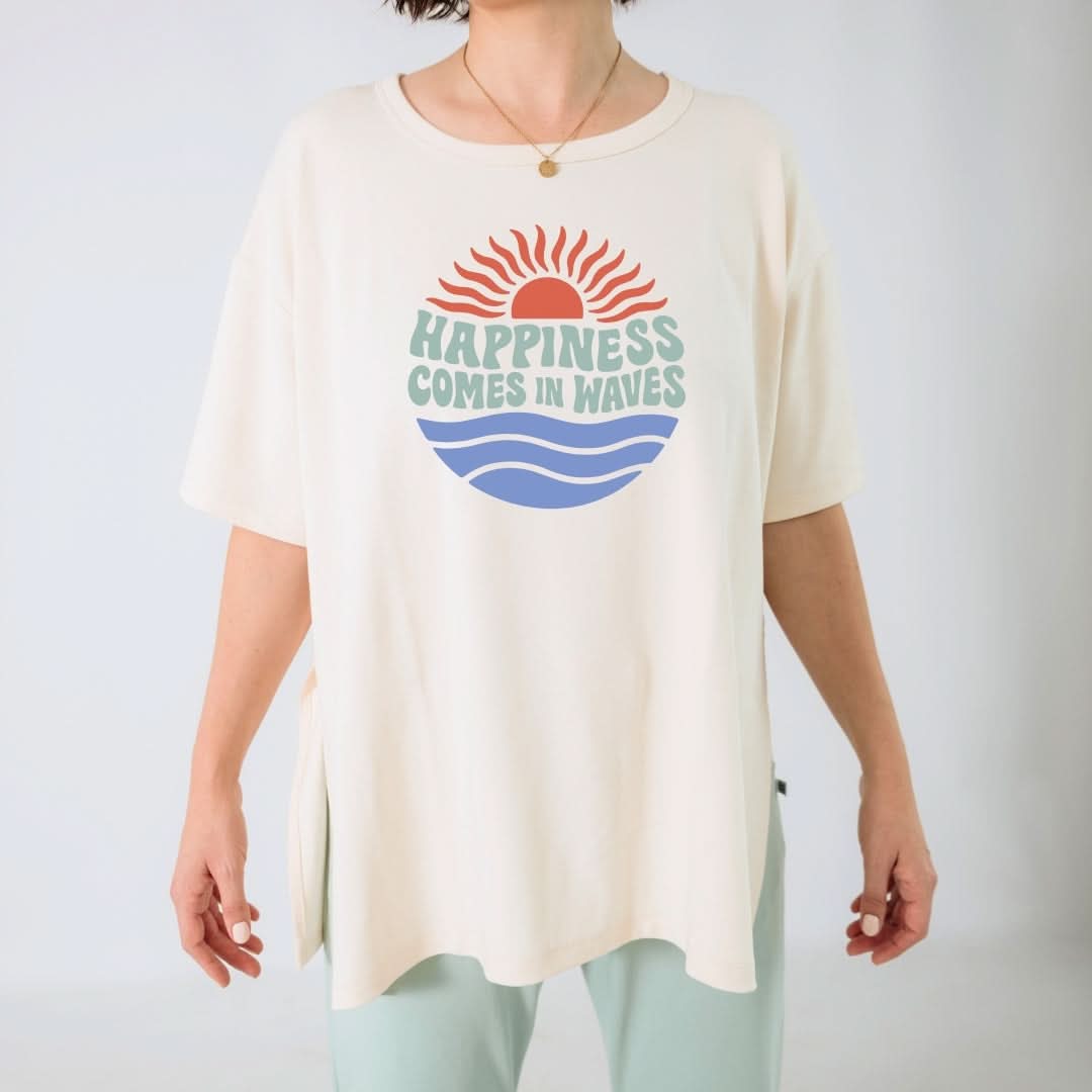Ladies Bamboo Graphic Oversized T-Shirt | "Ice Cream Dash" On Tidal Blue
