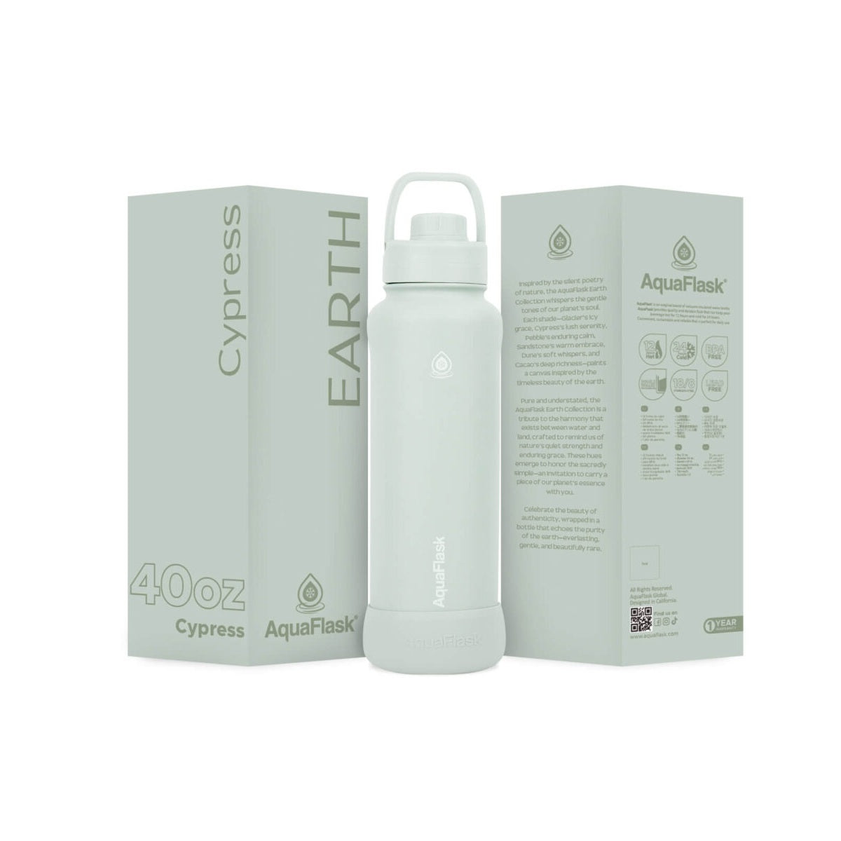 Bouteille d'eau isotherme en acier inoxydable AquaFlask Earth Collection de 1,2 L – Chaud et froid, anti-fuite, réutilisable