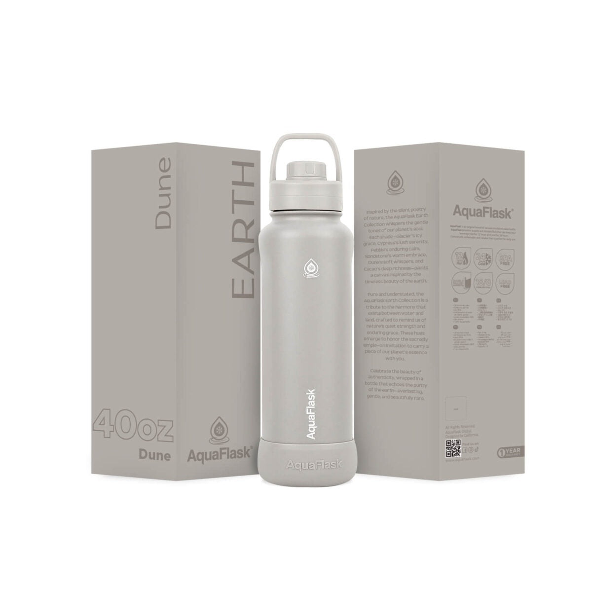 Bouteille d'eau isotherme en acier inoxydable AquaFlask Earth Collection de 1,2 L – Chaud et froid, anti-fuite, réutilisable
