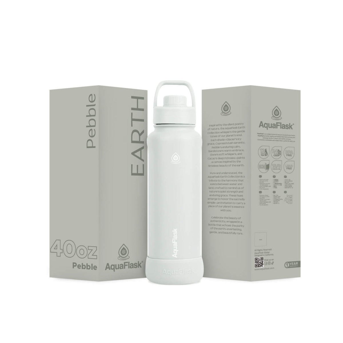 Bouteille d'eau isotherme en acier inoxydable AquaFlask Earth Collection de 1,2 L – Chaud et froid, anti-fuite, réutilisable