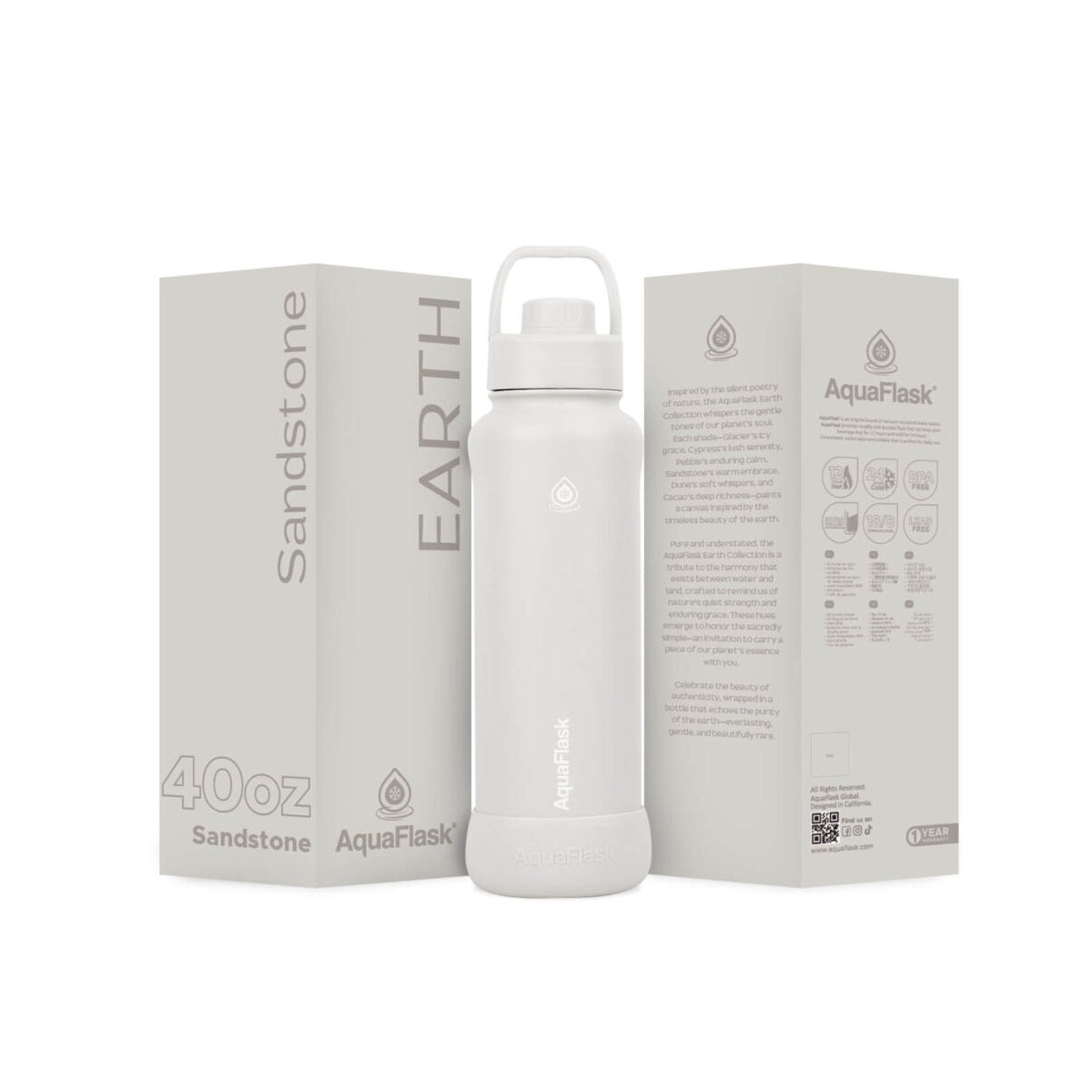 Bouteille d'eau isotherme en acier inoxydable AquaFlask Earth Collection de 1,2 L – Chaud et froid, anti-fuite, réutilisable