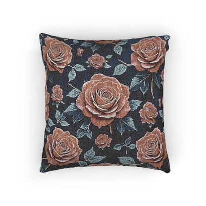 Coussin tissé rose vintage | Style tapisserie florale, fond marine
