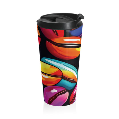Mug de voyage coloré avec grains de café | Acier inoxydable à motif de grains de café vibrants