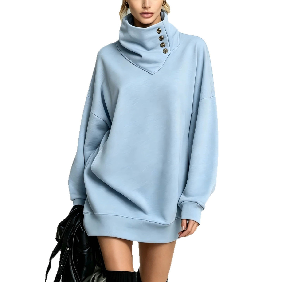 Sweat-shirt boutonné vintage pour femme, coupe ample – Haut décontracté à manches longues mi-long