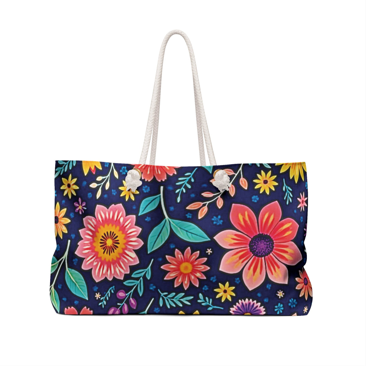 Sac de week-end fleuri — Sac de voyage fourre-tout à fleurs bleu marine éclatant