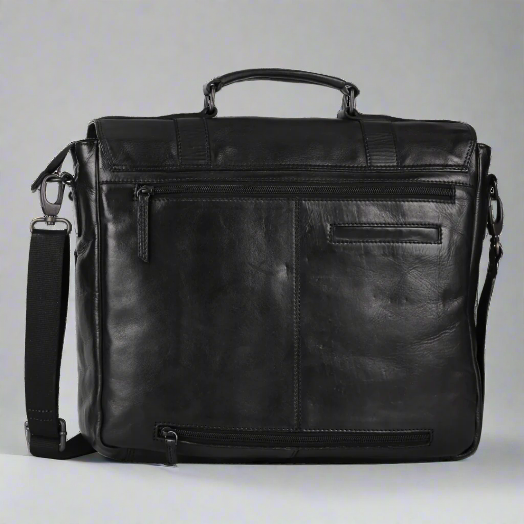 Sac pour ordinateur portable en cuir de première qualité MET. Mallette de messager avec bandoulière détachable