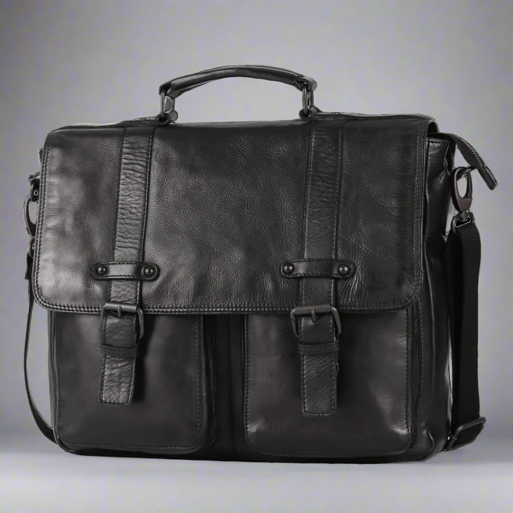 Sac pour ordinateur portable en cuir de première qualité MET. Mallette de messager avec bandoulière détachable