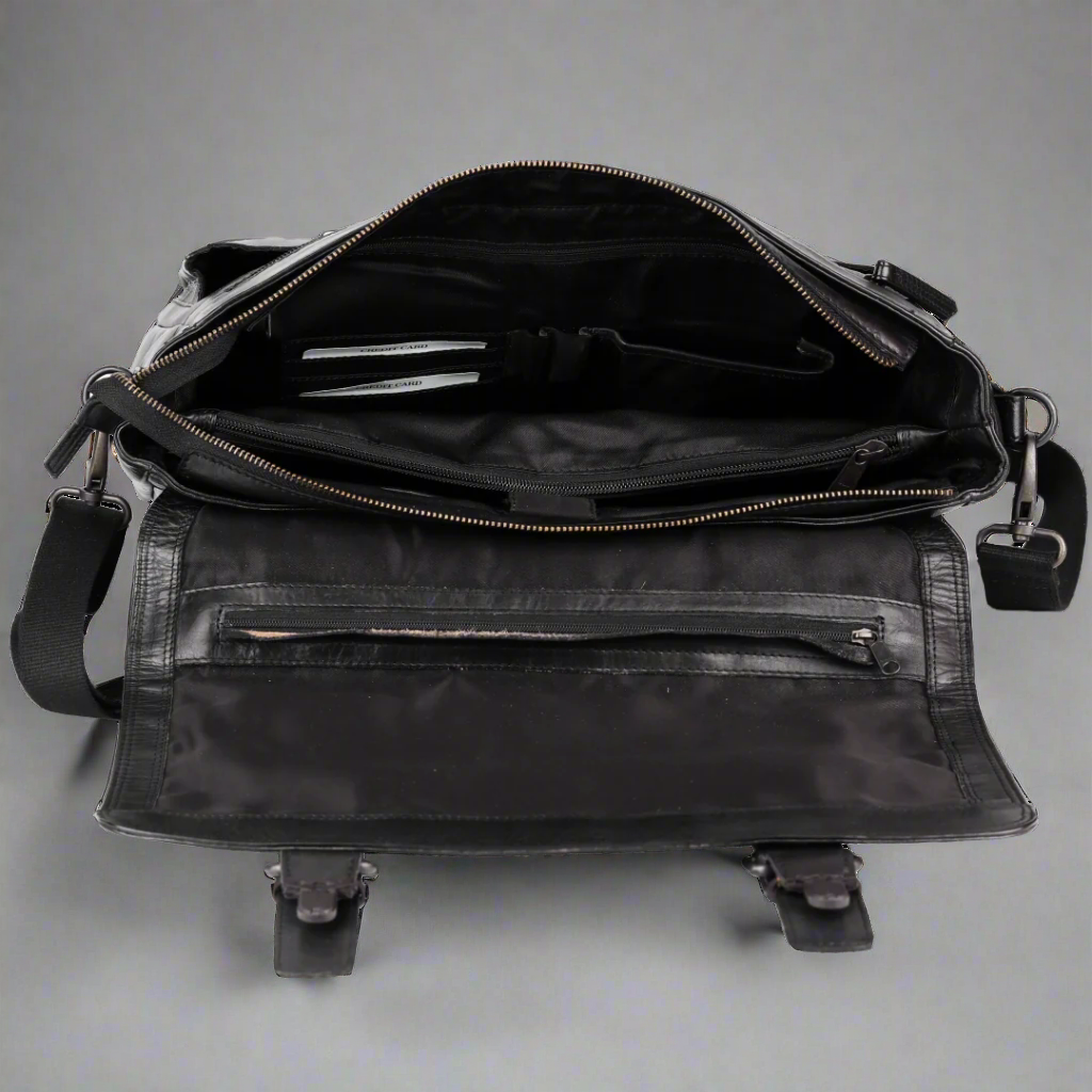 Sac pour ordinateur portable en cuir de première qualité MET. Mallette de messager avec bandoulière détachable