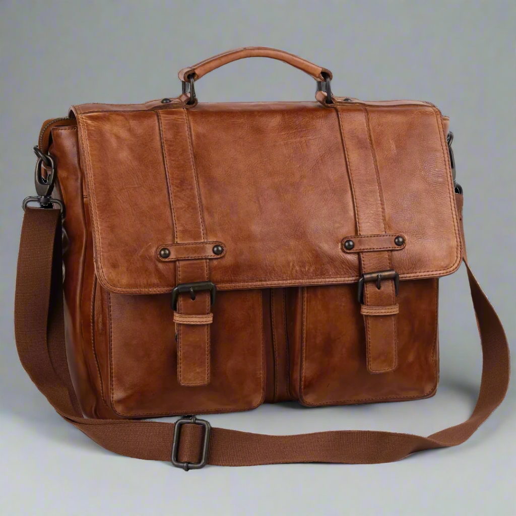 Sac pour ordinateur portable en cuir de première qualité MET. Mallette de messager avec bandoulière détachable