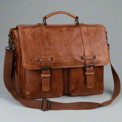 Sac pour ordinateur portable en cuir de première qualité MET. Mallette de messager avec bandoulière détachable