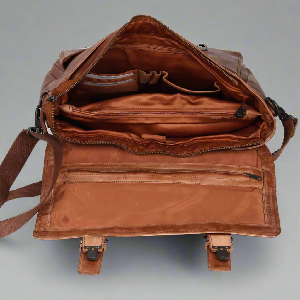 Sac pour ordinateur portable en cuir de première qualité MET. Mallette de messager avec bandoulière détachable
