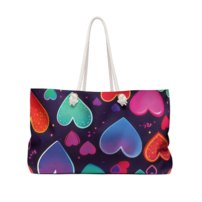 Sac de voyage cœurs arc-en-ciel néon | Sac fourre-tout à motif cœurs colorés