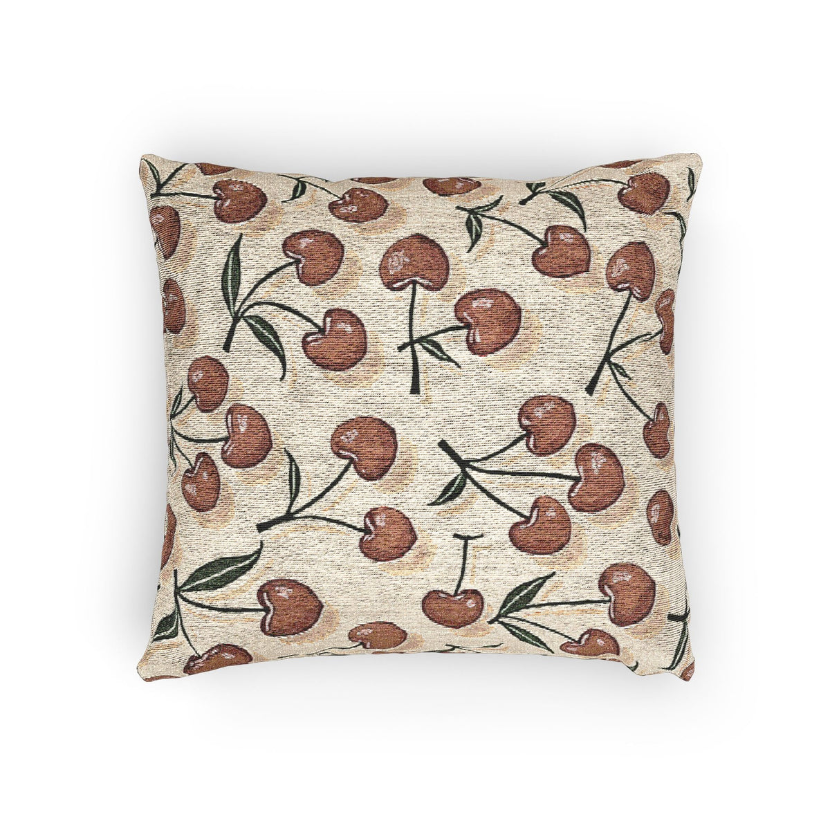 Coussin décoratif tissé à motif cerise – Style rustique de ferme