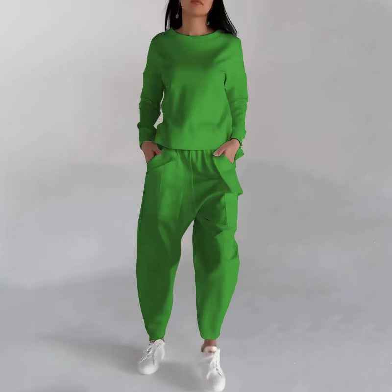 Ensemble d'intérieur mode pour femme – Haut pull uni et pantalon large