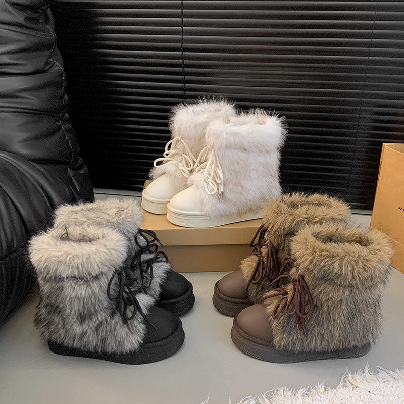 Bottes de neige doublées de polaire pour femme – Bottes d'hiver chaudes à semelle épaisse et rehaussantes