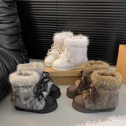Bottes de neige doublées de polaire pour femme – Bottes d'hiver chaudes à semelle épaisse et rehaussantes