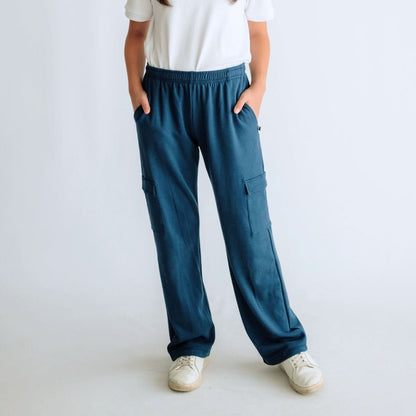 Youth Bamboo Fleece Cargo Pants | Navy
