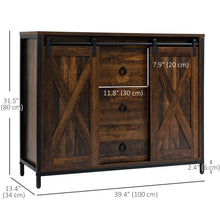 Industrial Rustic Brown Buffet Cabinet – Kitchen Sideboard with Sliding Barn Doors, 3 Drawers & Adjustable Shelves (United States & Canada Delivery Only)