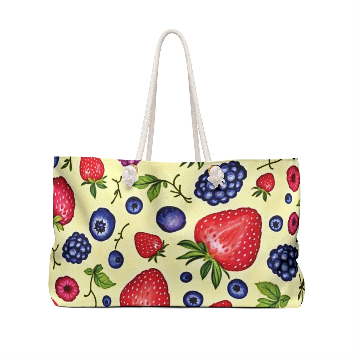 Sac de voyage imprimé fraises et myrtilles | Cabas motif fruits | Grand cabas