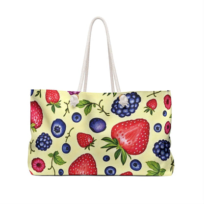 Sac de voyage imprimé fraises et myrtilles | Cabas motif fruits | Grand cabas