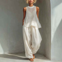 Ensemble top débardeur sans manches à encolure ronde transparente et pantalon ample à cordon de serrage