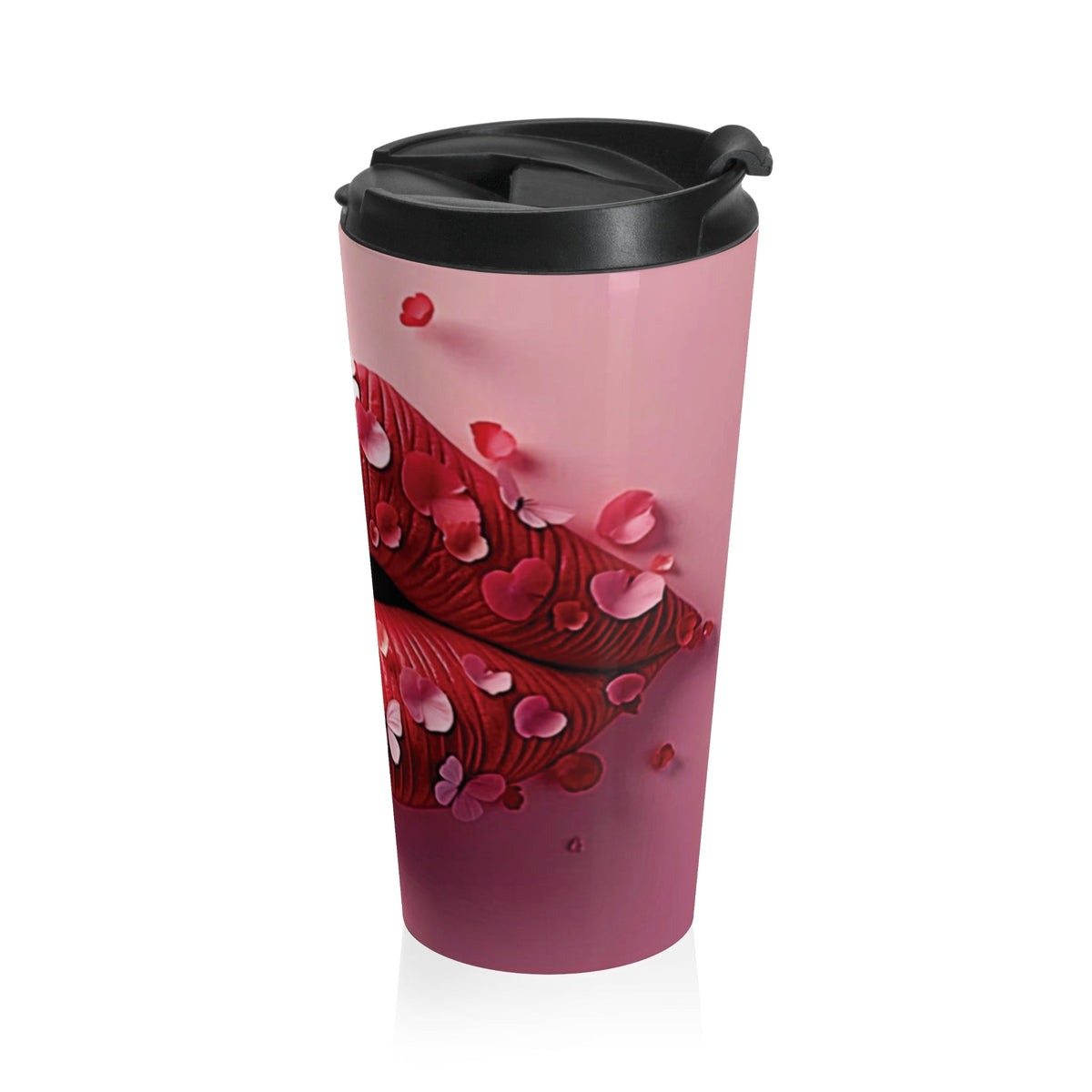 Mug de voyage en acier inoxydable Pétale Baiser | Art des lèvres, motif floral