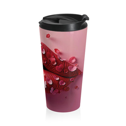 Mug de voyage en acier inoxydable Pétale Baiser | Art des lèvres, motif floral