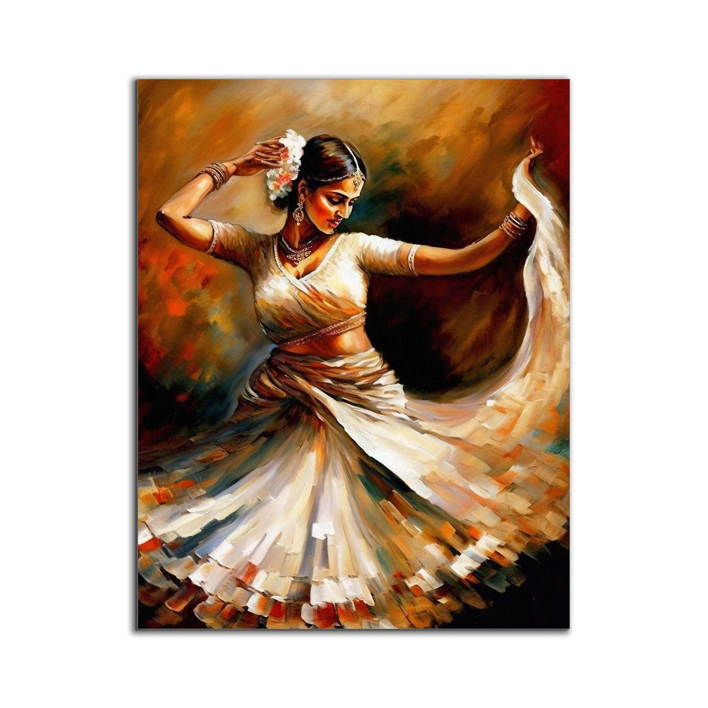 Art Mural - Danse en orange - Beaux-Arts - Vernis doré - Impression sur toile