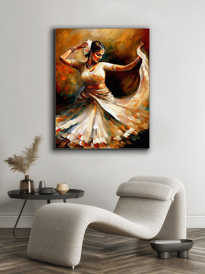 Art Mural - Danse en orange - Beaux-Arts - Vernis doré - Impression sur toile