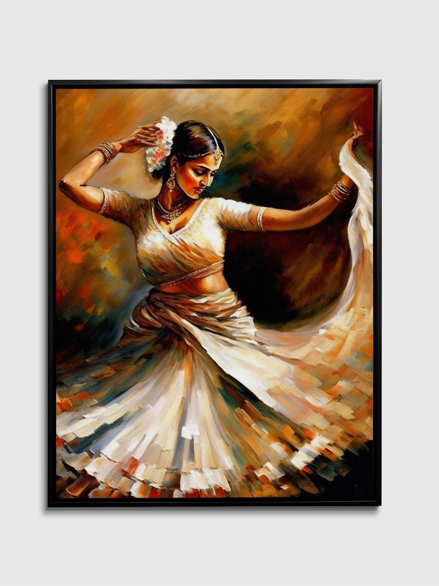 Art Mural - Danse en orange - Beaux-Arts - Vernis doré - Impression sur toile