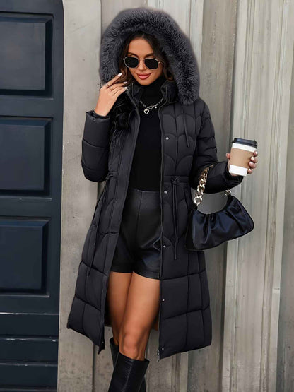 Manteau épais en coton pour femme avec col en fausse fourrure amovible
