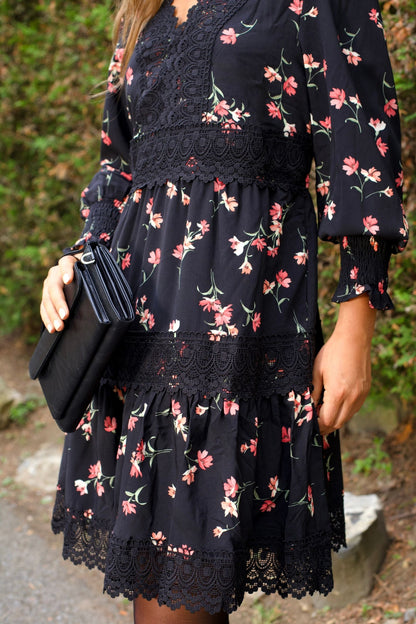 Agnes Black Floral Tiered Dress