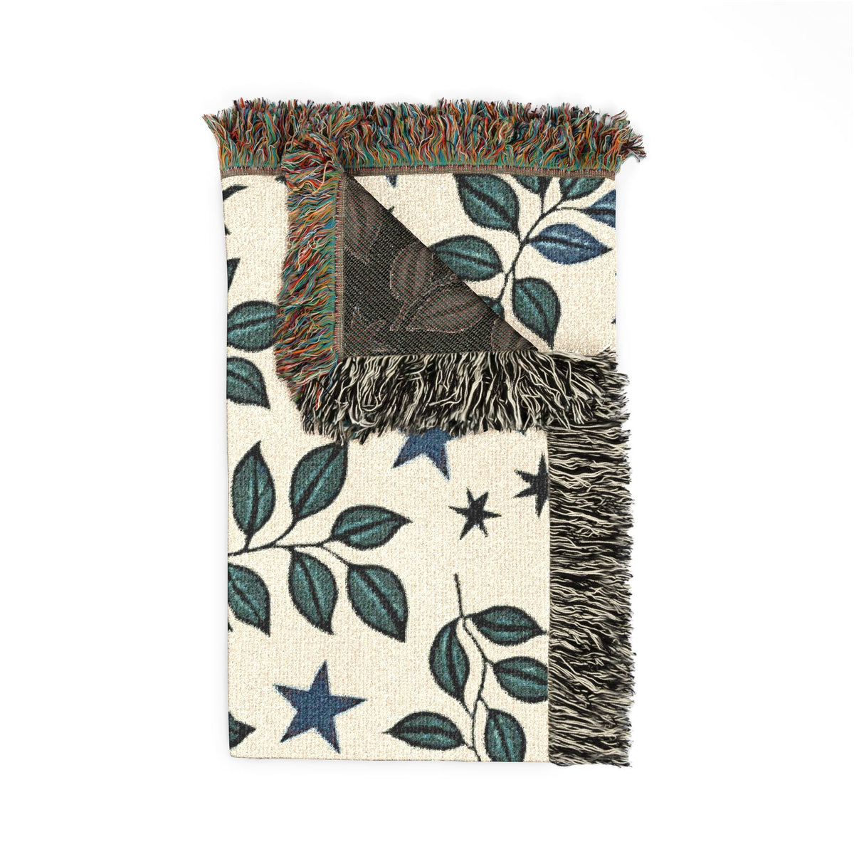 Couverture tissée Botanical Star — Jeté réversible à motif de feuilles et d'étoiles
