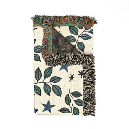 Couverture tissée Botanical Star — Jeté réversible à motif de feuilles et d'étoiles