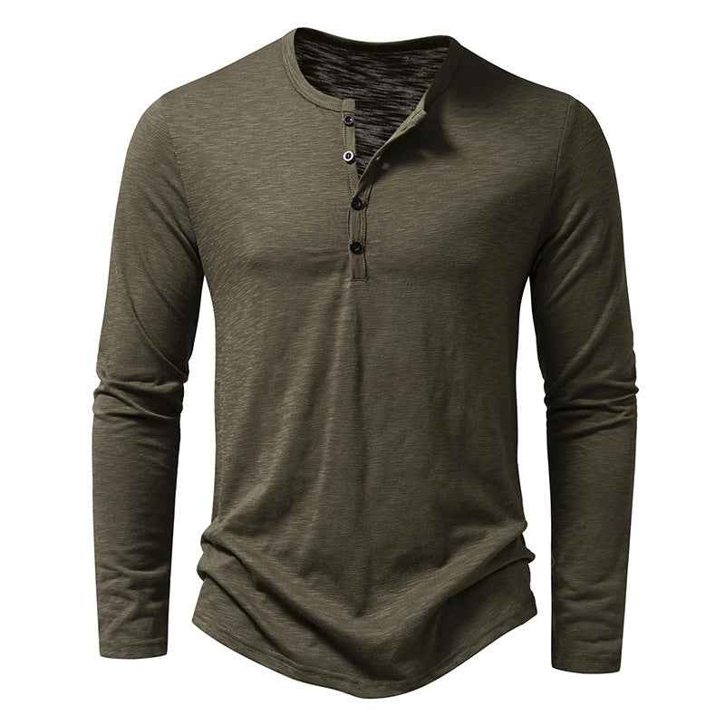T-shirt Homme Manches Longues Mode Décontracté Couleur Unie Pull Boutonné Haut Vêtements Automne et Printemps