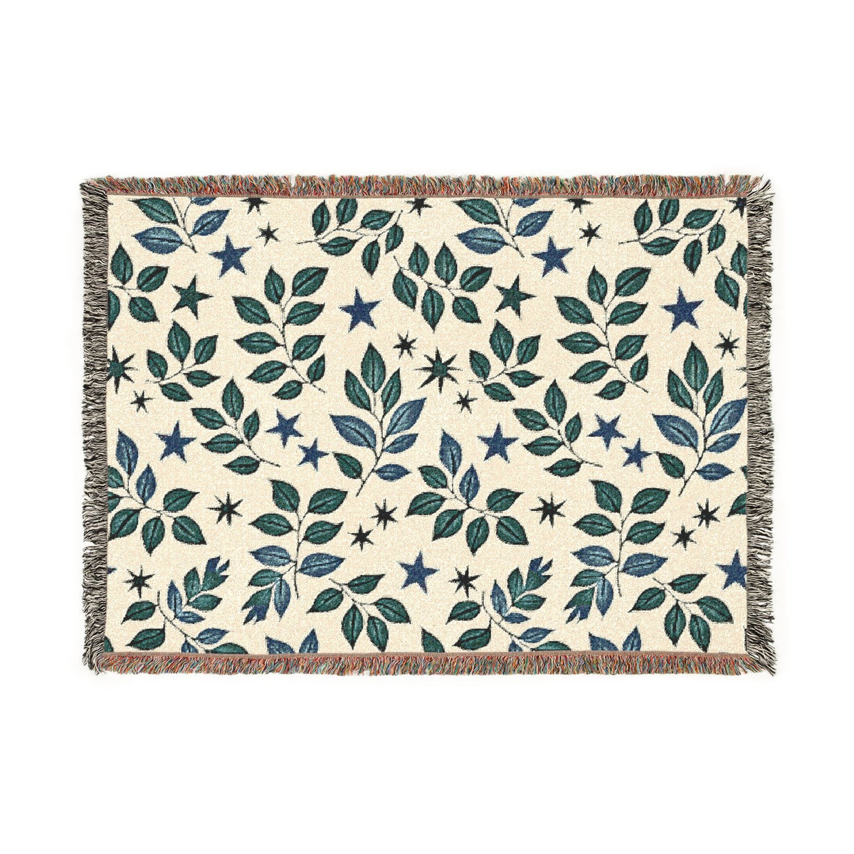Couverture tissée Botanical Star — Jeté réversible à motif de feuilles et d'étoiles