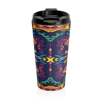 Mug de voyage en acier inoxydable Mandala Néon Kaléidoscope
