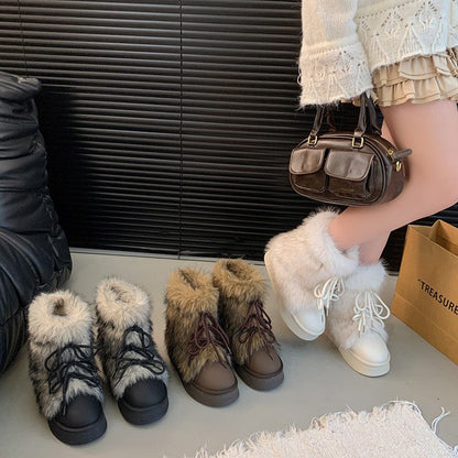 Bottes de neige doublées de polaire pour femme – Bottes d'hiver chaudes à semelle épaisse et rehaussantes