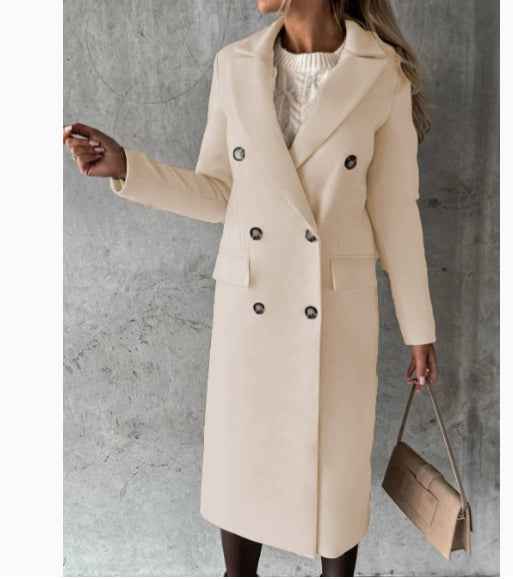 Manteau à revers croisé Mode hiver Unie Slim Longue Veste Manches Longues Hauts Vêtements Femme