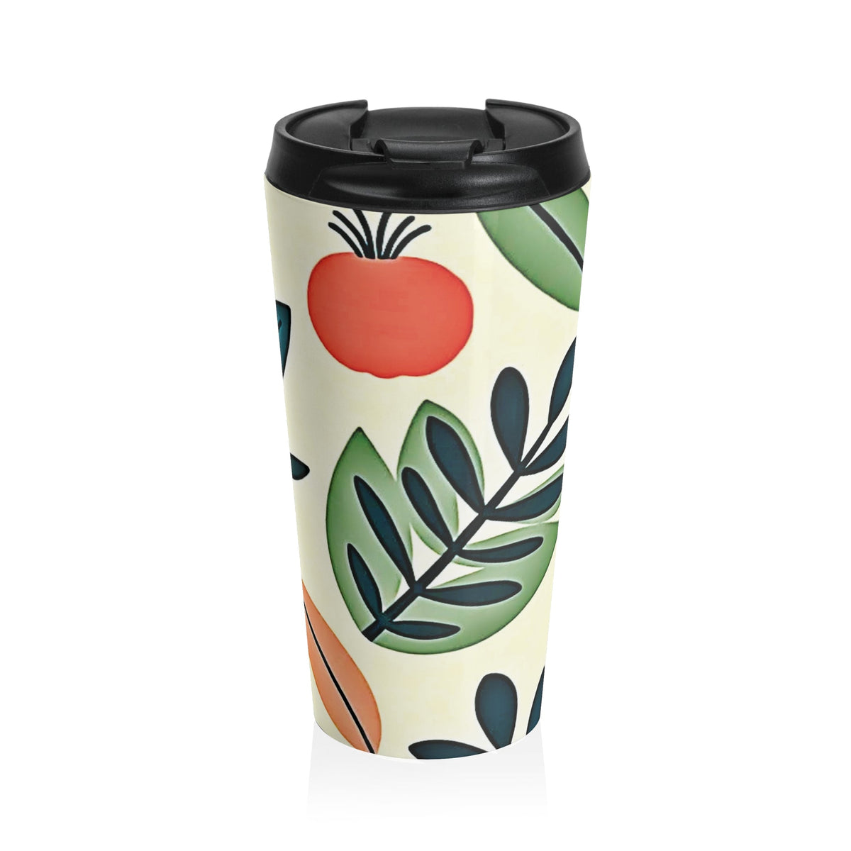 Mug de voyage en acier inoxydable décoré d'art populaire floral
