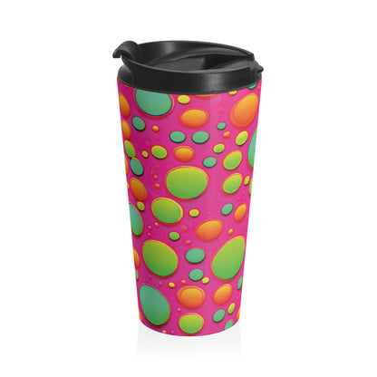 Mug de voyage à motif bulles colorées — Gobelet isotherme rose vif néon